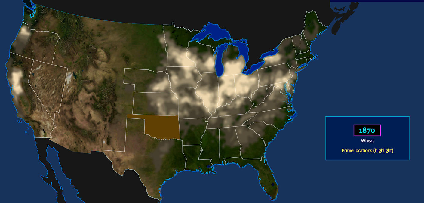Wheat is #2 crop in the Midwest, 1870 map
